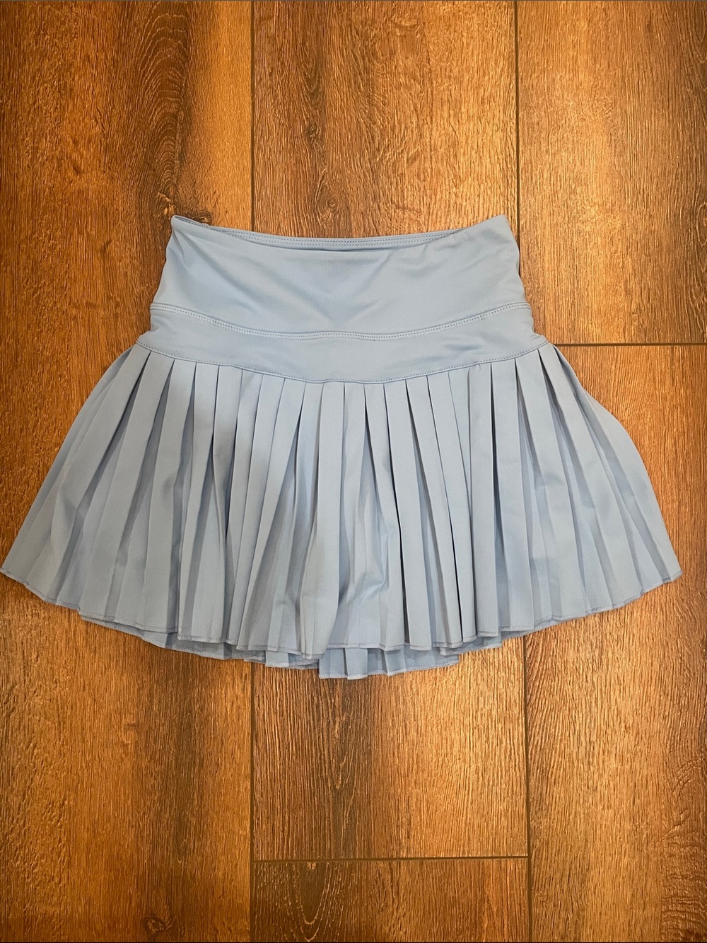 Gold hinge Light Blue Pleated Skater Skirt with Wide Waistband